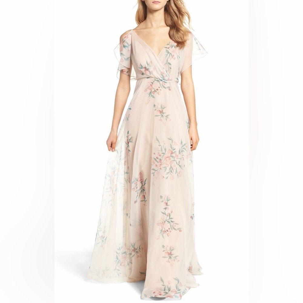 Jenny Yoo | Cassie Flutter Sleeve Surplice Gown | Floral | 2